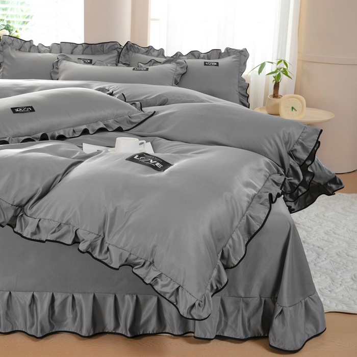 91家纺网 家纺一手货源 找家纺 找底底家纺 2025新款A类冰丝四件套系列 灰色