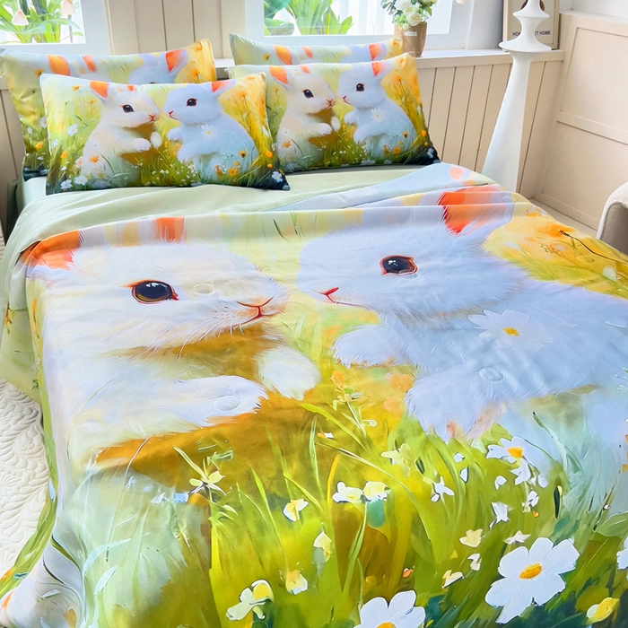 91家纺网 家纺一手货源 找家纺 找底底家纺 2025新款A类夏被四件套系列 兔子