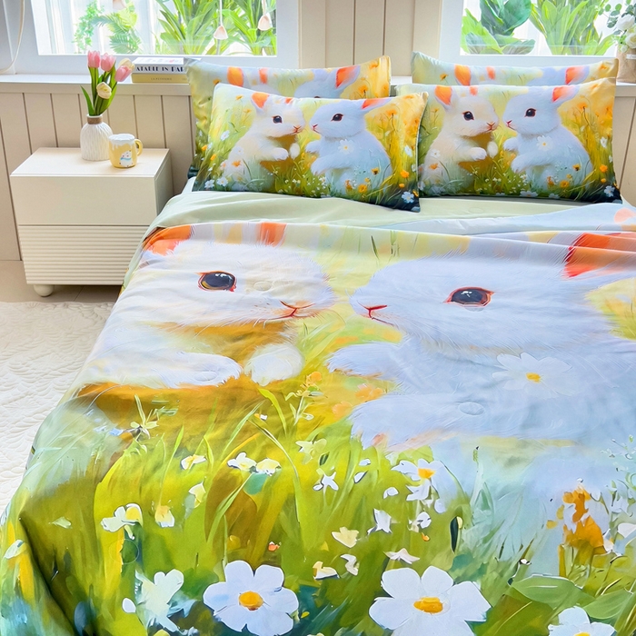 91家纺网 家纺一手货源 找家纺 找底底家纺 2025新款A类夏被四件套系列 兔子