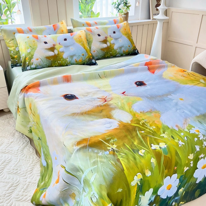 91家纺网 家纺一手货源 找家纺 找底底家纺 2025新款A类夏被四件套系列 兔子