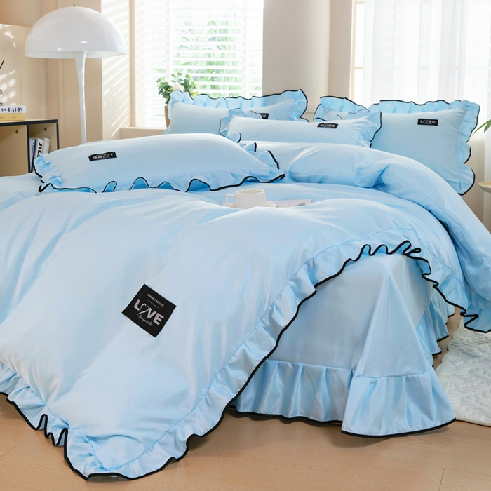 91家纺网 家纺一手货源 找家纺 找底底家纺 2025新款A类冰丝四件套系列 蓝色