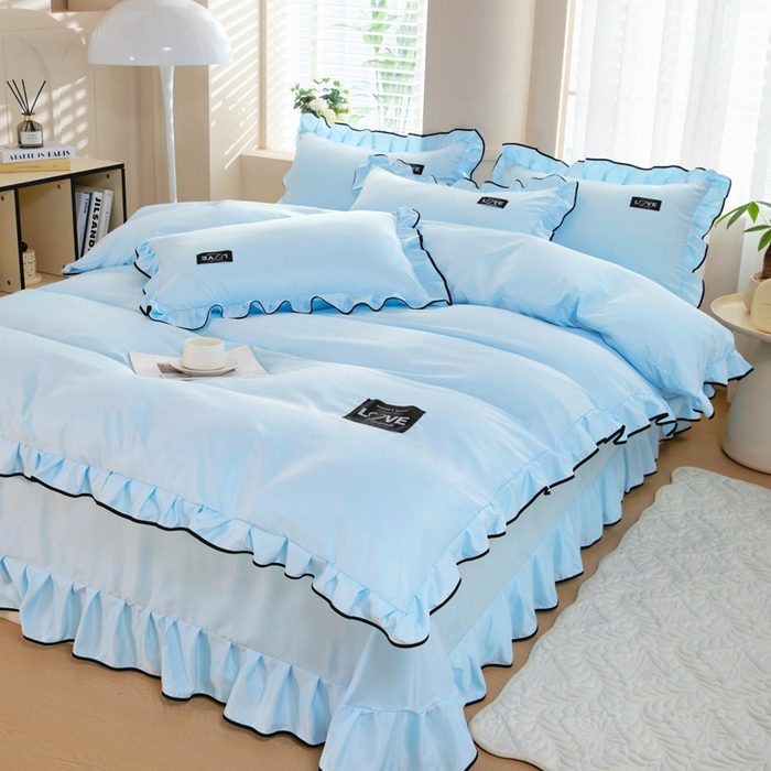 91家纺网 家纺一手货源 找家纺 找底底家纺 2025新款A类冰丝四件套系列 蓝色