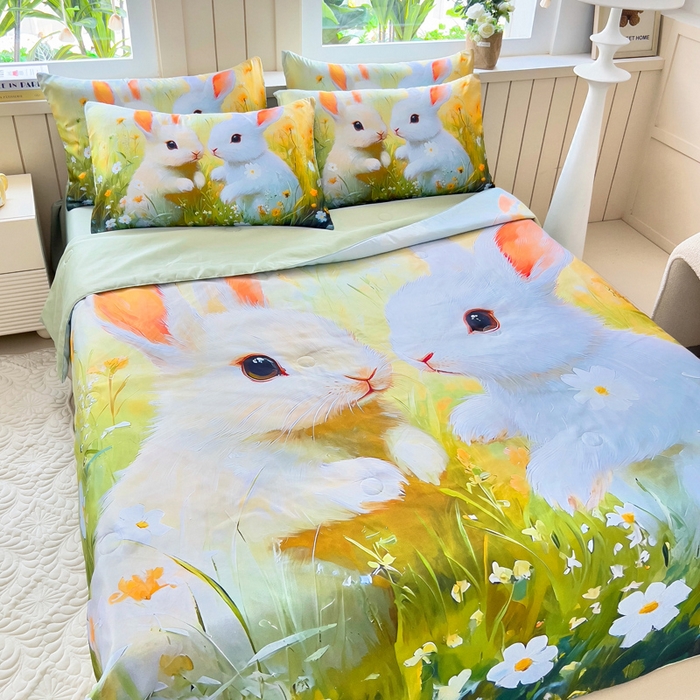 91家纺网 家纺一手货源 找家纺 找底底家纺 2025新款A类夏被四件套系列 兔子