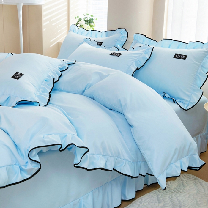 91家纺网 家纺一手货源 找家纺 找底底家纺 2025新款A类冰丝四件套系列 蓝色