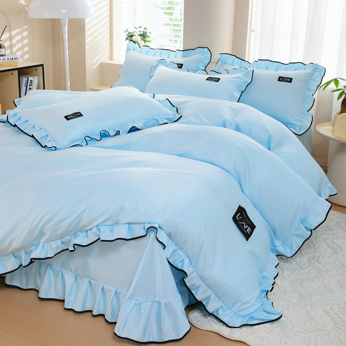 91家纺网 家纺一手货源 找家纺 找底底家纺 2025新款A类冰丝四件套系列 蓝色