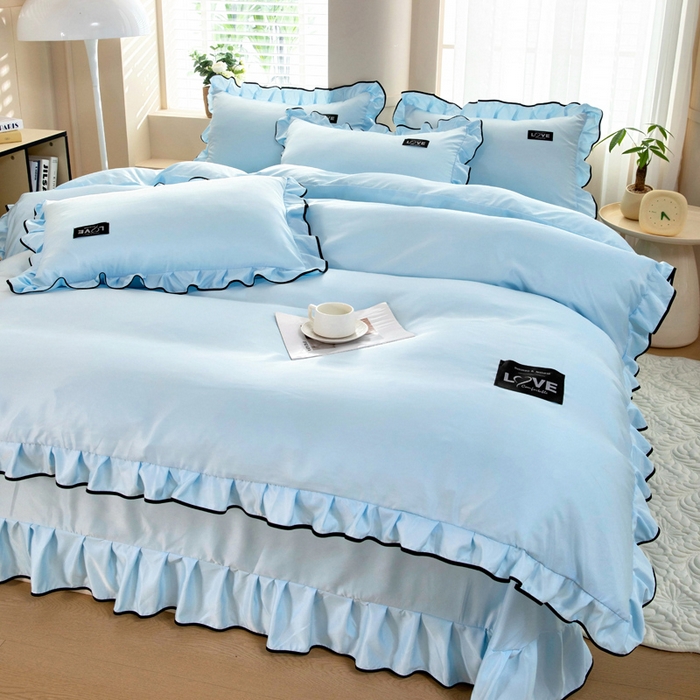 91家纺网 家纺一手货源 找家纺 找底底家纺 2025新款A类冰丝四件套系列 蓝色