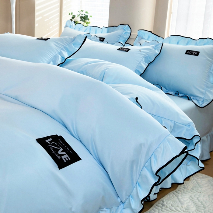 91家纺网 家纺一手货源 找家纺 找底底家纺 2025新款A类冰丝四件套系列 蓝色