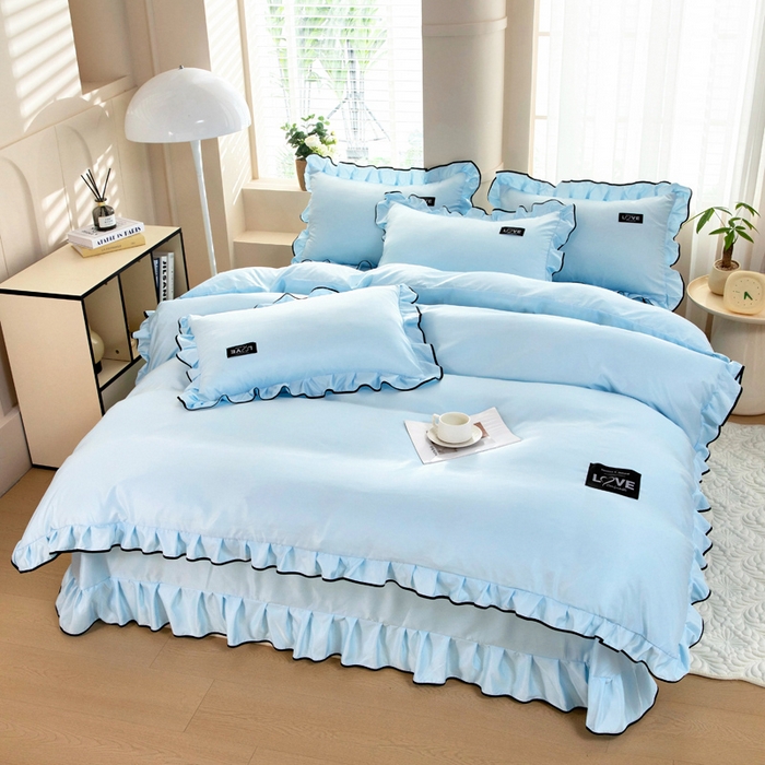 91家纺网 家纺一手货源 找家纺 找底底家纺 2025新款A类冰丝四件套系列 蓝色