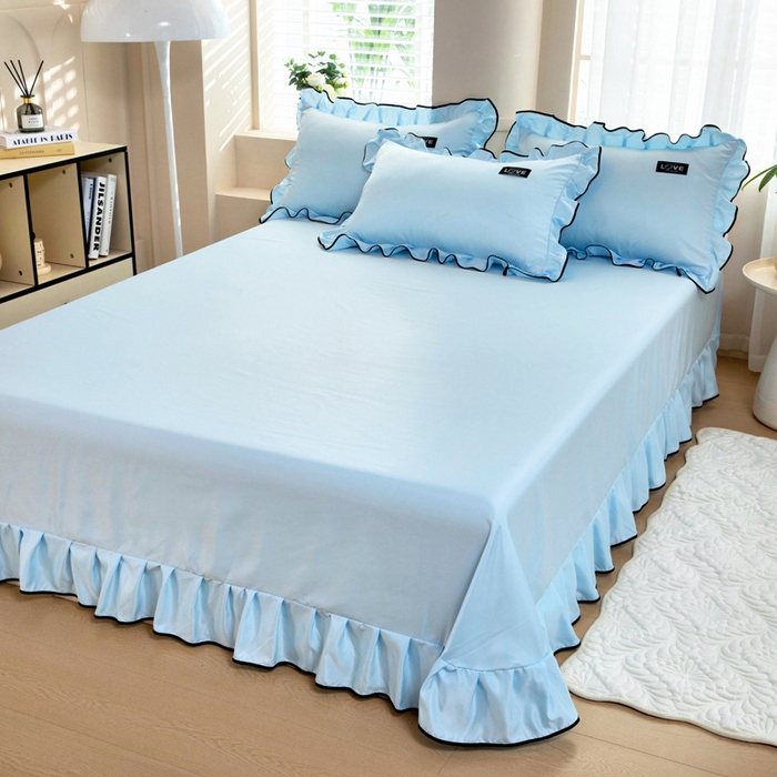 91家纺网 家纺一手货源 找家纺 找底底家纺 2025新款A类冰丝四件套系列 蓝色