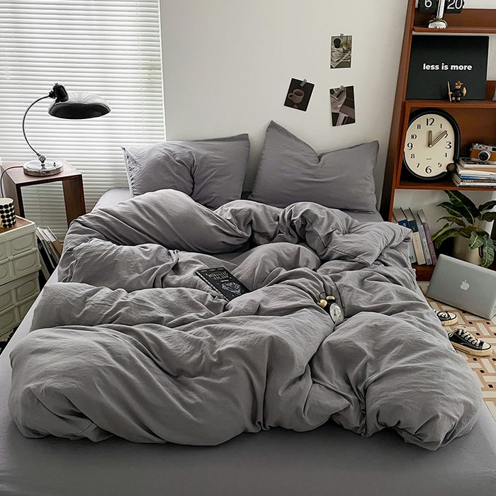 91家纺网 家纺一手货源 找家纺 （总）优尚佳生活馆 2025新款ins风超柔褶皱亲肤磨毛水洗棉四件套纯色系列（风格二）