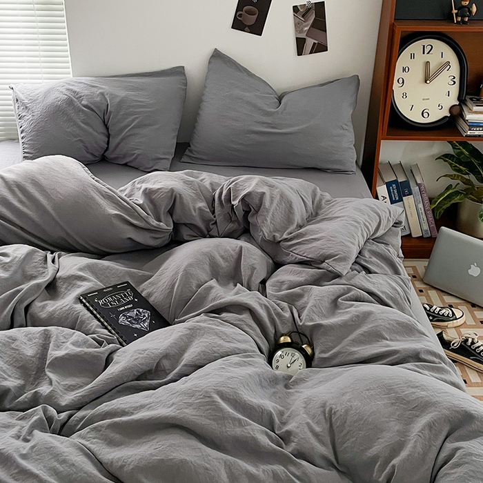 91家纺网 家纺一手货源 找家纺 （总）优尚佳生活馆 2025新款ins风超柔褶皱亲肤磨毛水洗棉四件套纯色系列（风格二）