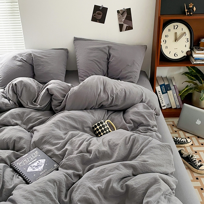 91家纺网 家纺一手货源 找家纺 （总）优尚佳生活馆 2025新款ins风超柔褶皱亲肤磨毛水洗棉四件套纯色系列（风格二）