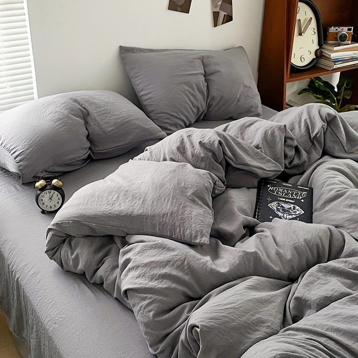 91家纺网 家纺一手货源 找家纺 （总）优尚佳生活馆 2025新款ins风超柔褶皱亲肤磨毛水洗棉四件套纯色系列（风格二）