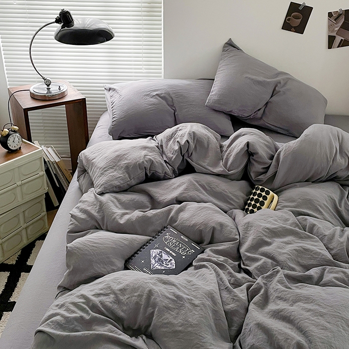 91家纺网 家纺一手货源 找家纺 （总）优尚佳生活馆 2025新款ins风超柔褶皱亲肤磨毛水洗棉四件套纯色系列（风格二）