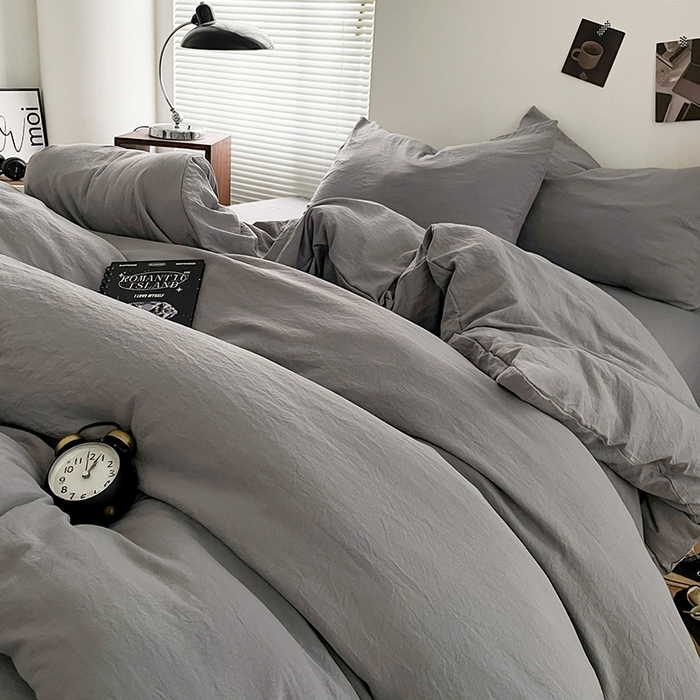 91家纺网 家纺一手货源 找家纺 （总）优尚佳生活馆 2025新款ins风超柔褶皱亲肤磨毛水洗棉四件套纯色系列（风格二）