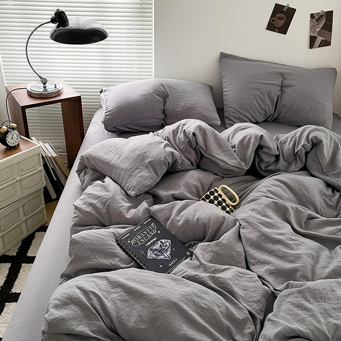 91家纺网 家纺一手货源 找家纺 （总）优尚佳生活馆 2025新款ins风超柔褶皱亲肤磨毛水洗棉四件套纯色系列（风格二）