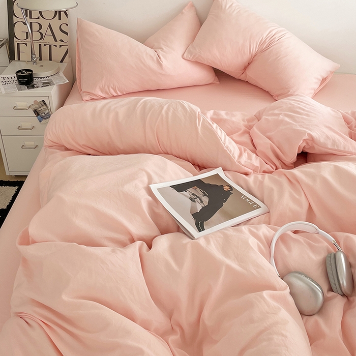 91家纺网 家纺一手货源 找家纺 （总）优尚佳生活馆 2025新款ins风超柔褶皱亲肤磨毛水洗棉四件套纯色系列（风格一）