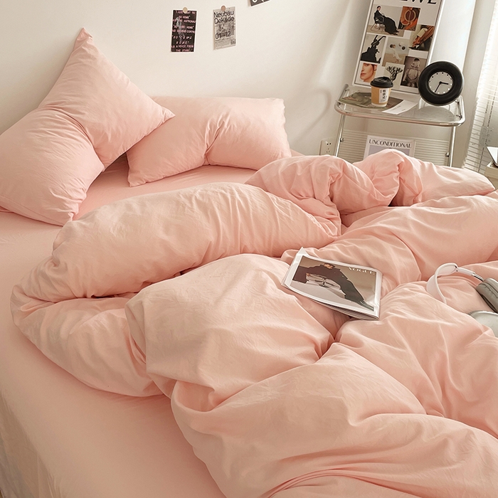 91家纺网 家纺一手货源 找家纺 （总）优尚佳生活馆 2025新款ins风超柔褶皱亲肤磨毛水洗棉四件套纯色系列（风格一）