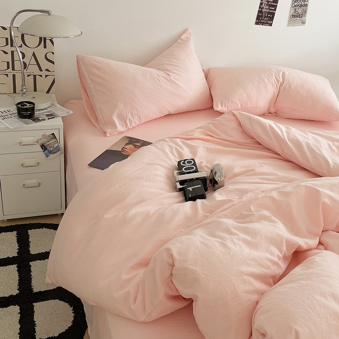 91家纺网 家纺一手货源 找家纺 （总）优尚佳生活馆 2025新款ins风超柔褶皱亲肤磨毛水洗棉四件套纯色系列（风格一）