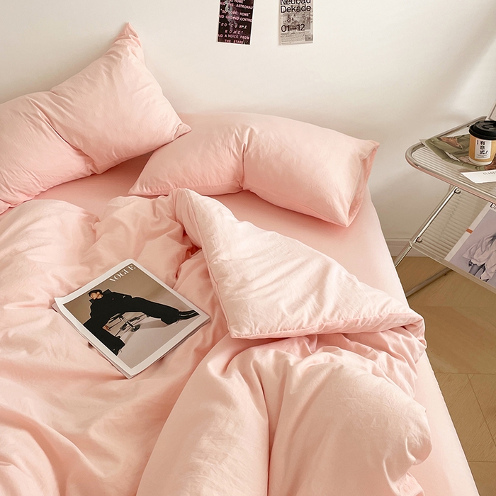 91家纺网 家纺一手货源 找家纺 （总）优尚佳生活馆 2025新款ins风超柔褶皱亲肤磨毛水洗棉四件套纯色系列（风格一）