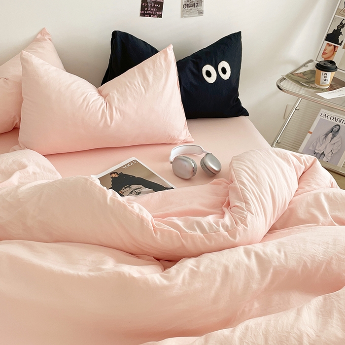 91家纺网 家纺一手货源 找家纺 （总）优尚佳生活馆 2025新款ins风超柔褶皱亲肤磨毛水洗棉四件套纯色系列（风格一）