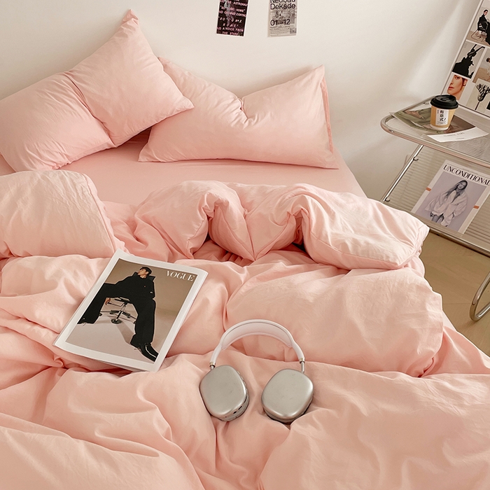 91家纺网 家纺一手货源 找家纺 （总）优尚佳生活馆 2025新款ins风超柔褶皱亲肤磨毛水洗棉四件套纯色系列（风格一）