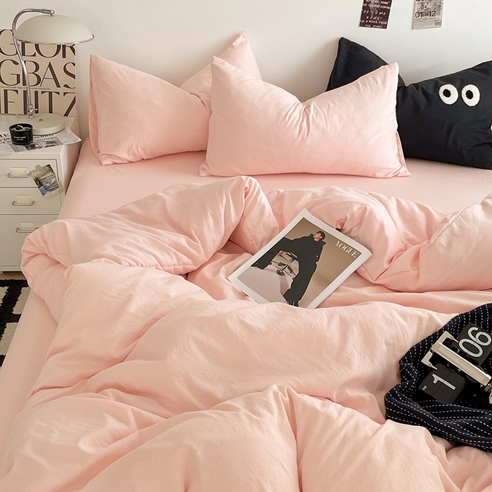 91家纺网 家纺一手货源 找家纺 （总）优尚佳生活馆 2025新款ins风超柔褶皱亲肤磨毛水洗棉四件套纯色系列（风格一）