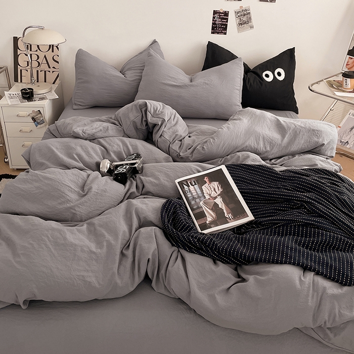 91家纺网 家纺一手货源 找家纺 （总）优尚佳生活馆 2025新款ins风超柔褶皱亲肤磨毛水洗棉四件套纯色系列（风格一）