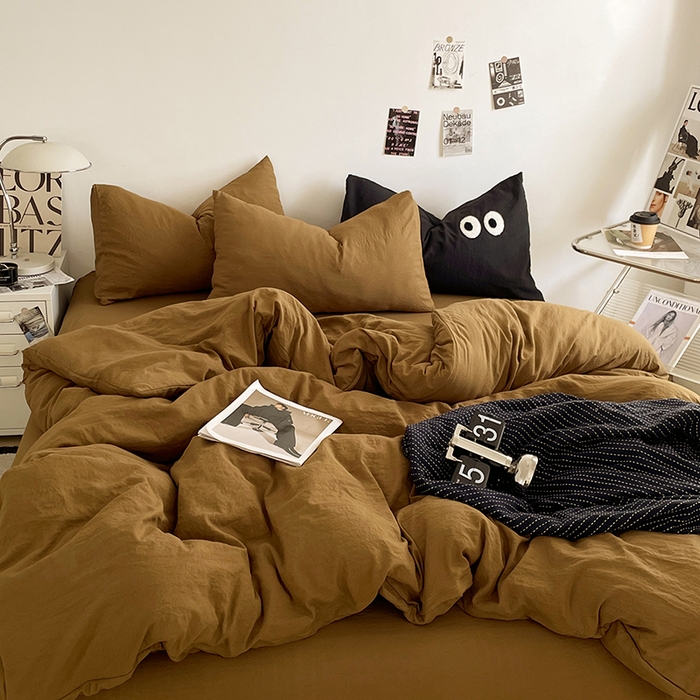 91家纺网 家纺一手货源 找家纺 （总）优尚佳生活馆 2025新款ins风超柔褶皱亲肤磨毛水洗棉四件套纯色系列（风格一）