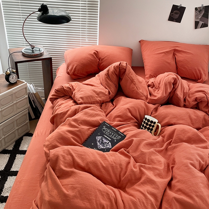 91家纺网 家纺一手货源 找家纺 （总）优尚佳生活馆 2025新款ins风超柔褶皱亲肤磨毛水洗棉四件套纯色系列（风格二）