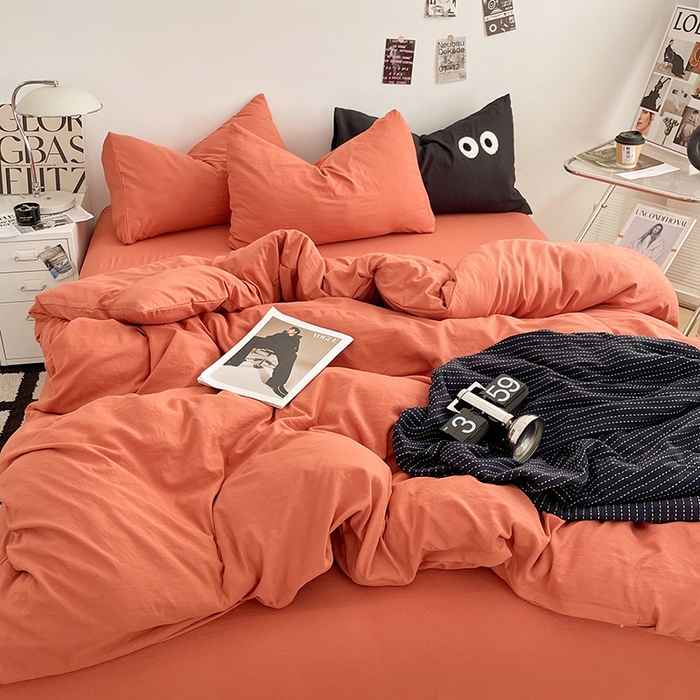 91家纺网 家纺一手货源 找家纺 （总）优尚佳生活馆 2025新款ins风超柔褶皱亲肤磨毛水洗棉四件套纯色系列（风格一）