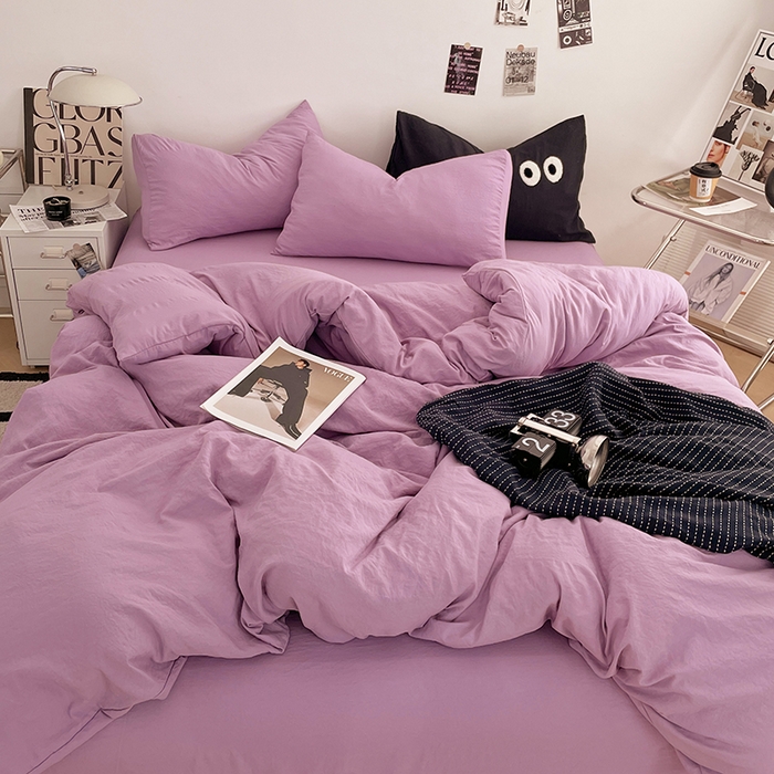 91家纺网 家纺一手货源 找家纺 （总）优尚佳生活馆 2025新款ins风超柔褶皱亲肤磨毛水洗棉四件套纯色系列（风格一）