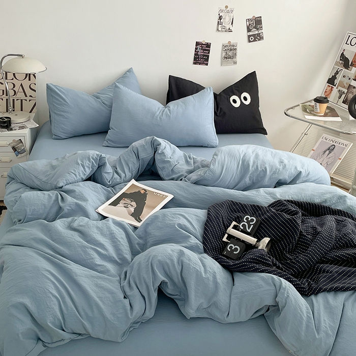 91家纺网 家纺一手货源 找家纺 （总）优尚佳生活馆 2025新款ins风超柔褶皱亲肤磨毛水洗棉四件套纯色系列（风格一）