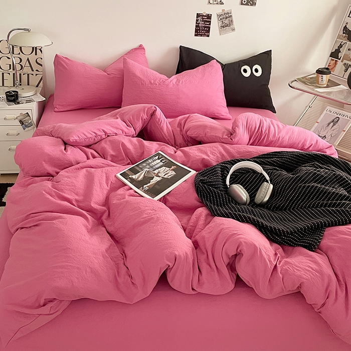 91家纺网 家纺一手货源 找家纺 （总）优尚佳生活馆 2025新款ins风超柔褶皱亲肤磨毛水洗棉四件套纯色系列（风格一）