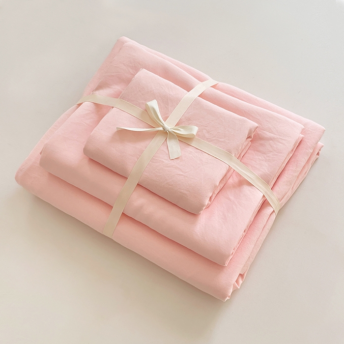 91家纺网 家纺一手货源 找家纺 优尚佳生活馆 2025新款ins风超柔褶皱亲肤磨毛水洗棉四件套纯色系列（风格一） 优雅粉