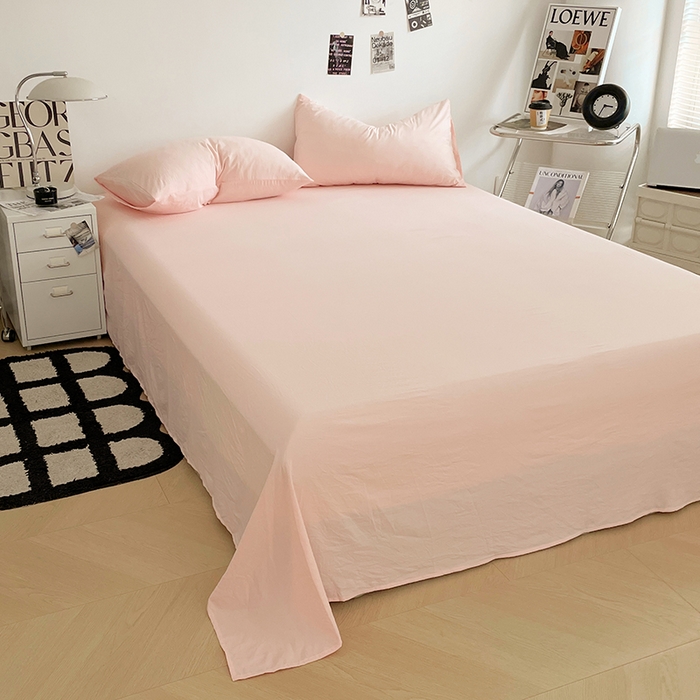 91家纺网 家纺一手货源 找家纺 优尚佳生活馆 2025新款ins风超柔褶皱亲肤磨毛水洗棉四件套纯色系列（风格一） 优雅粉