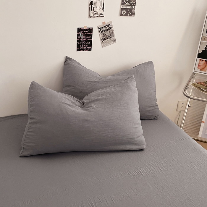 91家纺网 家纺一手货源 找家纺 优尚佳生活馆 2025新款ins风超柔褶皱亲肤磨毛水洗棉四件套纯色系列（风格一） 流光灰