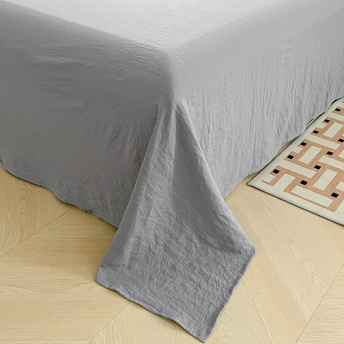 91家纺网 家纺一手货源 找家纺 优尚佳生活馆 2025新款ins风超柔褶皱亲肤磨毛水洗棉四件套纯色系列（风格二） 流光灰