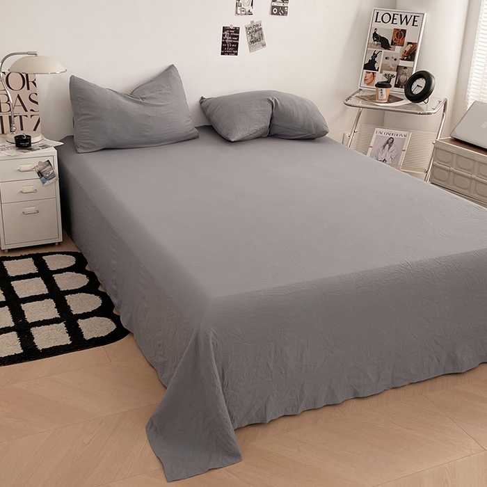 91家纺网 家纺一手货源 找家纺 优尚佳生活馆 2025新款ins风超柔褶皱亲肤磨毛水洗棉四件套纯色系列（风格一） 流光灰