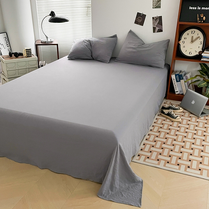 91家纺网 家纺一手货源 找家纺 优尚佳生活馆 2025新款ins风超柔褶皱亲肤磨毛水洗棉四件套纯色系列（风格二） 流光灰