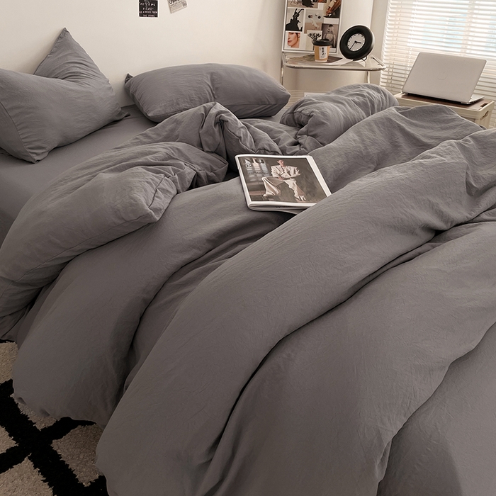 91家纺网 家纺一手货源 找家纺 优尚佳生活馆 2025新款ins风超柔褶皱亲肤磨毛水洗棉四件套纯色系列（风格一） 流光灰