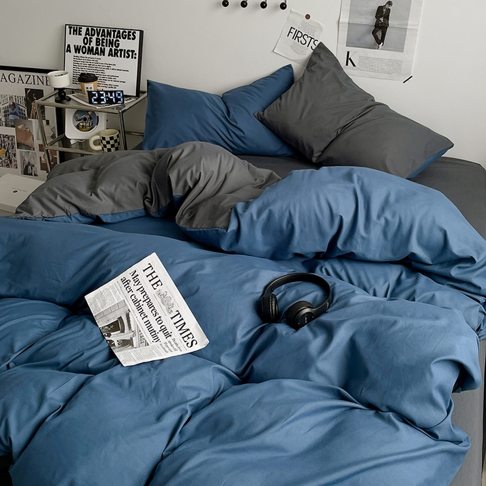 91家纺网 家纺一手货源 找家纺 优尚佳生活馆 2025新款无印风亲肤磨毛四件套-纯色 宝蓝灰