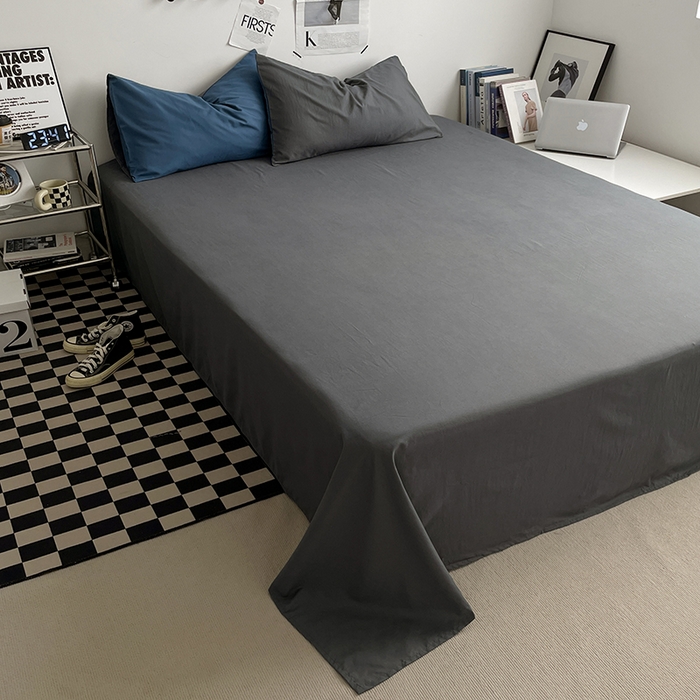 91家纺网 家纺一手货源 找家纺 优尚佳生活馆 2025新款无印风亲肤磨毛四件套-纯色 宝蓝灰