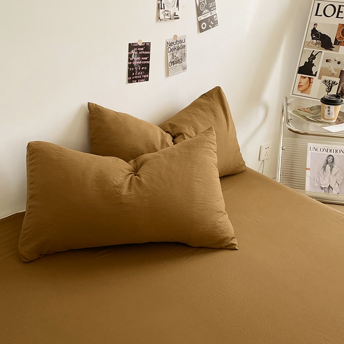 91家纺网 家纺一手货源 找家纺 优尚佳生活馆 2025新款ins风超柔褶皱亲肤磨毛水洗棉四件套纯色系列（风格一） 玛瑙黄