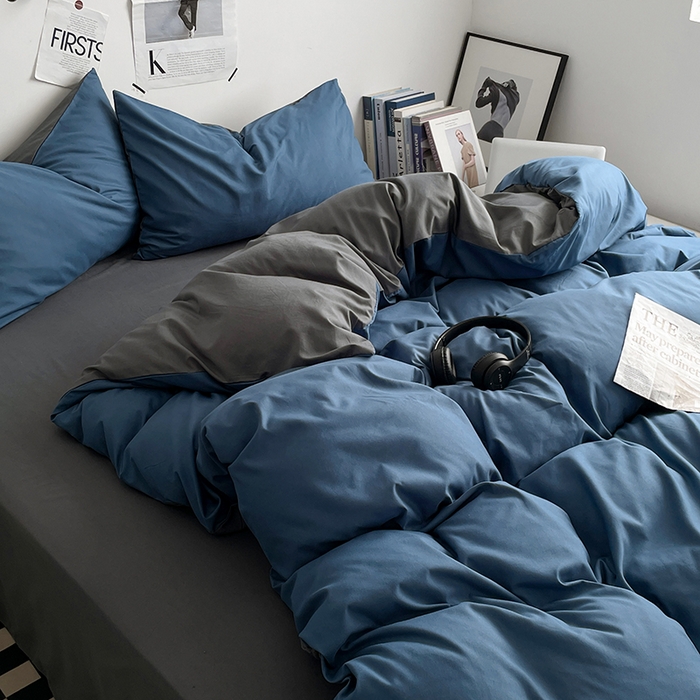 91家纺网 家纺一手货源 找家纺 优尚佳生活馆 2025新款无印风亲肤磨毛四件套-纯色 宝蓝灰