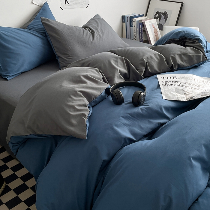 91家纺网 家纺一手货源 找家纺 优尚佳生活馆 2025新款无印风亲肤磨毛四件套-纯色 宝蓝灰