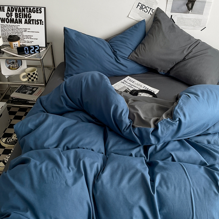 91家纺网 家纺一手货源 找家纺 优尚佳生活馆 2025新款无印风亲肤磨毛四件套-纯色 宝蓝灰