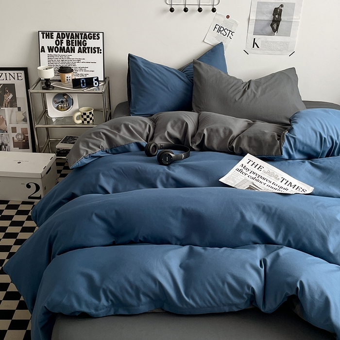 91家纺网 家纺一手货源 找家纺 优尚佳生活馆 2025新款无印风亲肤磨毛四件套-纯色 宝蓝灰