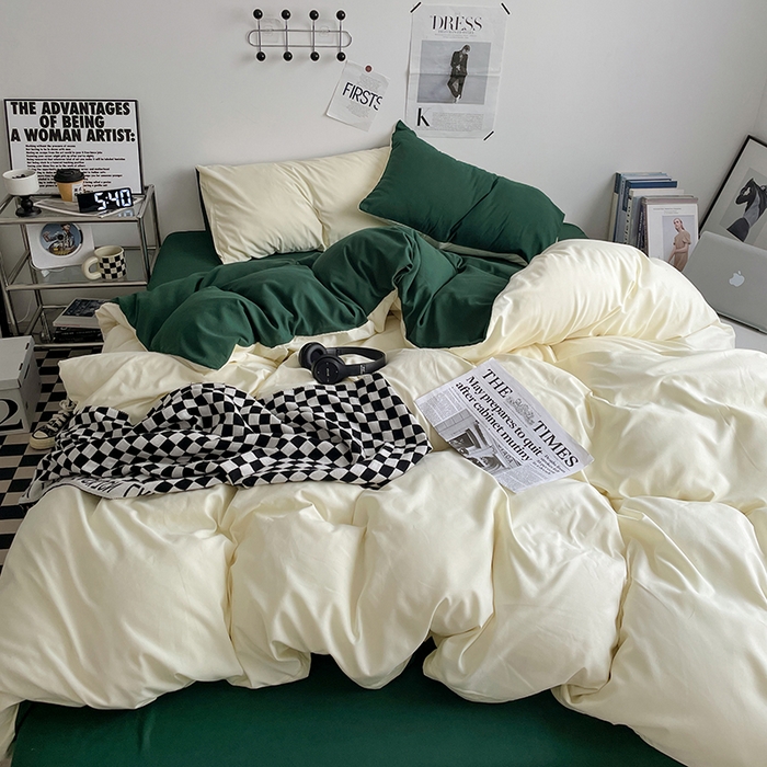 优尚佳生活馆 2025新款无印风亲肤磨毛四件套-纯色 豆绿牛乳