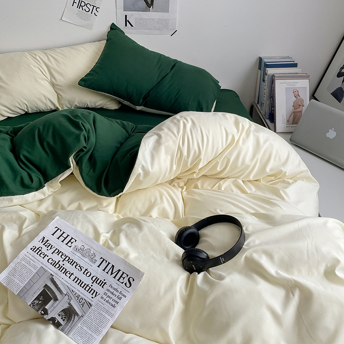 91家纺网 家纺一手货源 找家纺 优尚佳生活馆 2025新款无印风亲肤磨毛四件套-纯色 豆绿牛乳